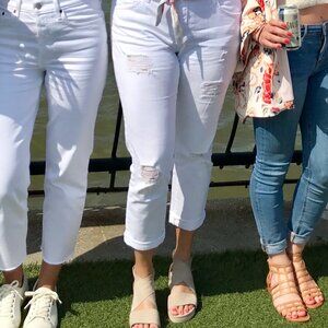 Current/Elliott White Ripped Cropped Skinny Jeans, 29